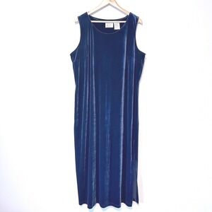 Kathie Lee Woman Vintage Elegant Navy Blue Velvet Sleeveless Midi Dress Size 16W